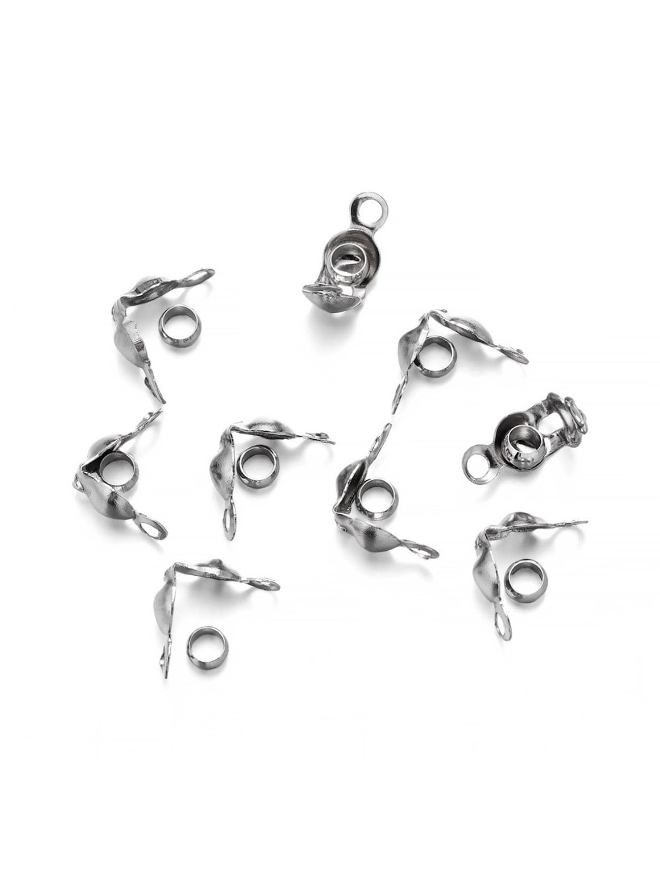 50pcs/set Gold-plated Stainless Steel Connector Clasp Crimp End Beads For Bracelet & Necklace Chains Diy Jewelry Making Supplies - Silver - View 1