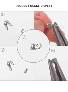 50pcs/set Gold-plated Stainless Steel Connector Clasp Crimp End Beads For Bracelet & Necklace Chains Diy Jewelry Making Supplies - Silver - View 3