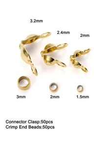 50 件/套鍍金不銹鋼連接器扣壓接端珠適用於 Diy 手鍊項鍊鍊珠寶製作用品 - 金色 - 查看 5