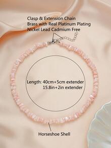 1 gargantilla de cuentas de concha rosa cortada para chicas adolescentes, collar de vacaciones de concha de playa de verano Simple para mujer, joyería - Rosa - Ver 4
