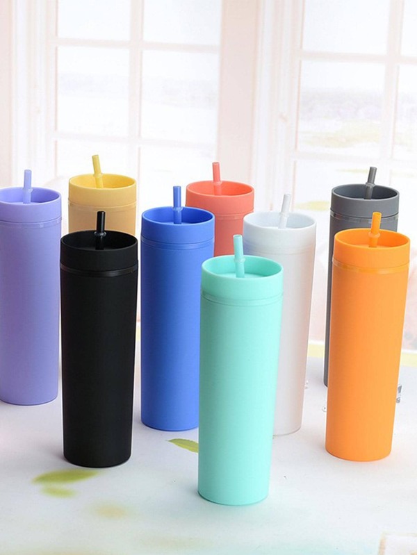 1pc Solid Color Tumbler With Straw SHEIN USA