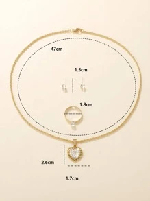 4 piezas/set Set joya zirconia cúbica con adorno de corazón - Multicolor - Ver 4