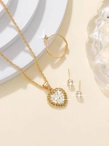 4 piezas/set Set joya zirconia cúbica con adorno de corazón - Multicolor - Ver 2