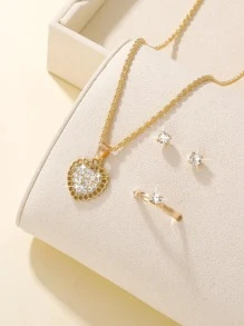 4 piezas/set Set joya zirconia cúbica con adorno de corazón - Multicolor - Ver 3