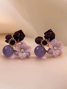 2入組花朵裝飾耳環 - 紫色 - 查看 4