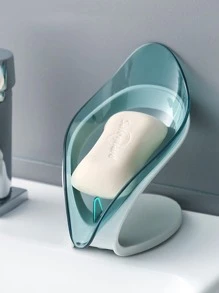 1pc Leaf Shaped Soap Box, No Drilling & No Water Accumulation Soap Holder - Blue - View 1