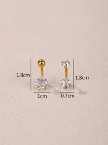 2入組不銹鋼方晶鋯石臍腹環女士華麗風格暑假約會禮物 - 金黃色 - 查看 3
