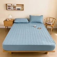 Solid Color Fitted Sheet, Modern Plain Fabric Fitted Bottom Sheet For Bedroom, All Season