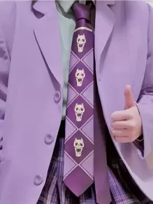 男士骷髏圖案領帶，時尚設計，適用於裝飾男性禮物，街頭風格 - 紫色 - 查看 3