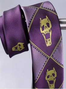男士骷髏圖案領帶，時尚設計，適用於裝飾男性禮物，街頭風格 - 紫色 - 查看 2