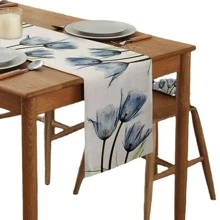 1PC Họa Tiết Hoa Bàn Chạy, Vải Lanh Hiện Đại Bàn Chạy Cho Gia Đình - Màu be - Xem 4