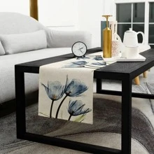 1PC Họa Tiết Hoa Bàn Chạy, Vải Lanh Hiện Đại Bàn Chạy Cho Gia Đình - Màu be - Xem 7