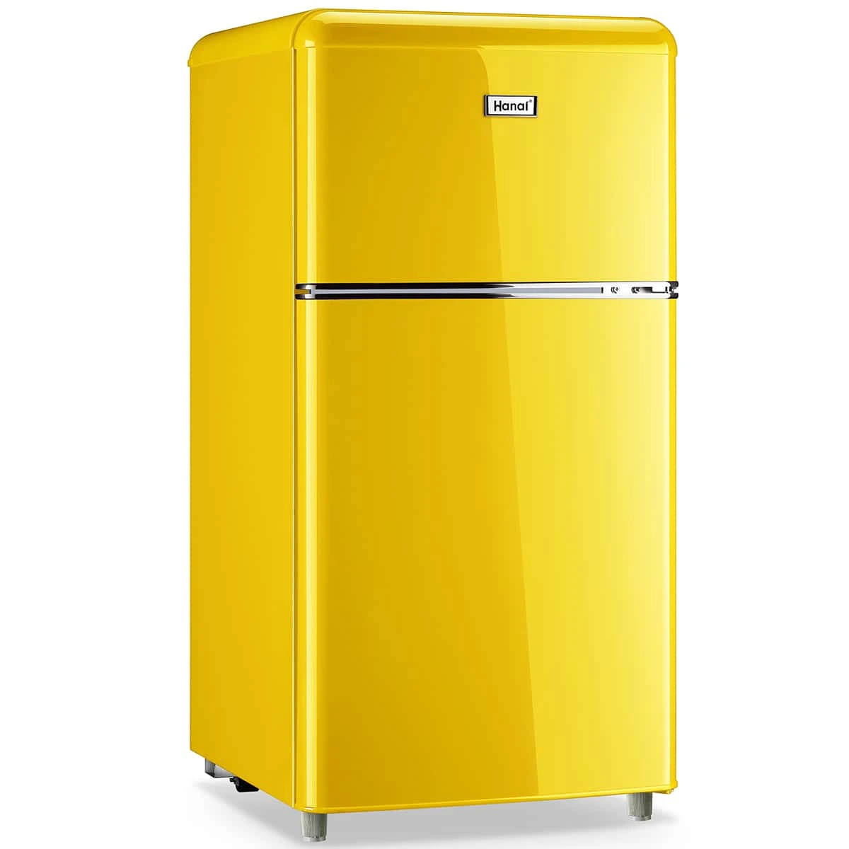 WANAI Retro Mini Fridge Compact Refrigerator With Freezer 3.2 Cu.Ft Classic Refrigerator 2 Door Mini Refrigerator Adjustable Removable Glass Shelves & Drawer Suitable For Dorm Garage And Office - Yellow - View 1