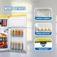 WANAI Retro Mini Fridge Compact Refrigerator With Freezer 3.2 Cu.Ft Classic Refrigerator 2 Door Mini Refrigerator Adjustable Removable Glass Shelves & Drawer Suitable For Dorm Garage And Office - Yellow - View 3
