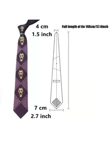 男士骷髏圖案領帶，時尚設計，適用於裝飾男性禮物，街頭風格 - 紫色 - 查看 5