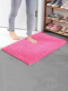 1pc Chenille Absorbent & Anti-slip Floor Mat, Suitable For Bedroom/kitchen/living Room/bathroom/entrance Doormat - Hot Pink - View 1