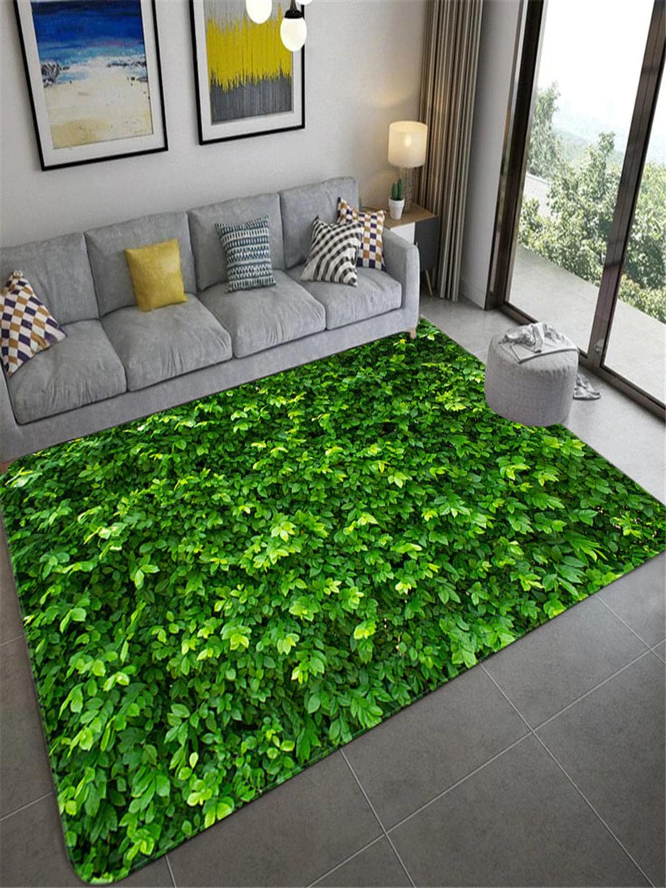 1入組熱帶印花葉子圖案沐浴現代滌綸防滑地毯適用於客廳和臥室 - 彩色 - 查看 1