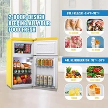 WANAI Retro Mini Fridge Compact Refrigerator With Freezer 3.2 Cu.Ft Classic Refrigerator 2 Door Mini Refrigerator Adjustable Removable Glass Shelves & Drawer Suitable For Dorm Garage And Office - Yellow - View 8