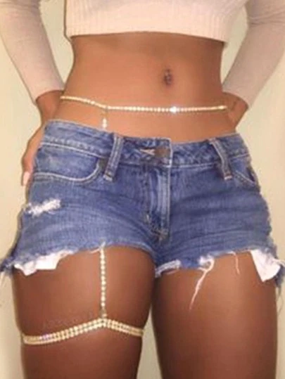 水鑽裝飾鏈條腰帶