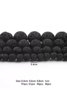 自然黑色火山火山石圓形橡膠珠子適用於珠寶製作DIY手鍊4/6/8/10mm15'' - 黑色 - 查看 4