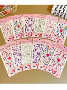 4 piezas de pegatinas de diamantes de cristal 3D, diseño aleatorio de estrella, amor, estrella y pegatinas con forma de estrella brillante, adecuadas para decorar fundas de teléfonos móviles - Multicolor - Ver 2