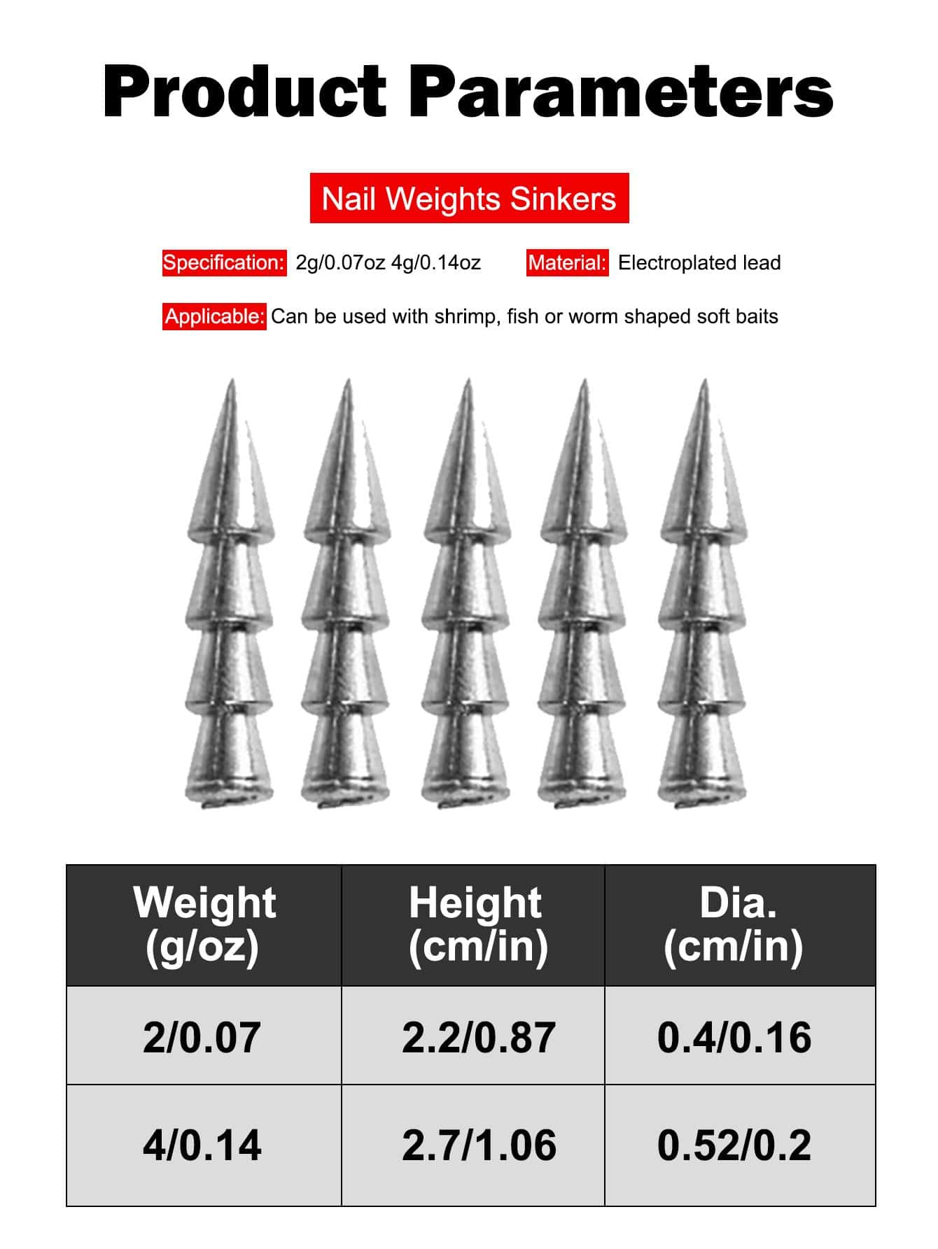 25/50pcs Nail Weights Sinkers Lead Fishing Weights Insert Sinkers For Plastic Worms, Wacky Rig