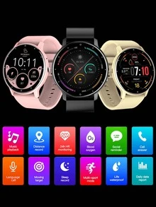 1pc Men Women Rose Gold Stainless Steel Strap Sporty Heart Rate Monitoring Sleep Tracking Round Dial Smart Watch With 1pc Watchband, For Daily Decoration - Rose Gold - View 2