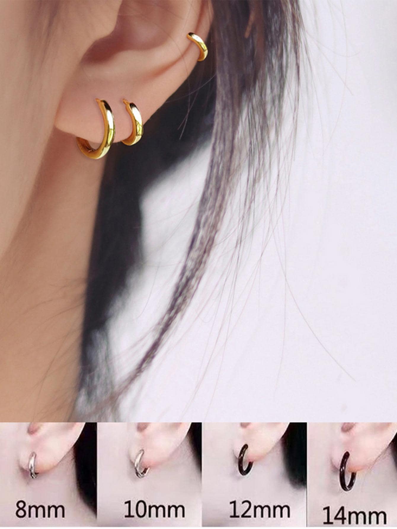 1 Nhỏ Đôi Khuyên Tai Vòng Nam Nữ Inox Tròn Bông Tai Vòng Tròn Cho Vẻ Ngoài Phong Cách Thời Trang Punk Món Quà Trang Sức - Vàng - Xem 1