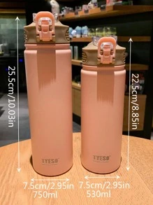 泰碩不銹鋼車載磨砂保溫杯大容量附吸管，便攜獨特，直杯設計，1入組 - 粉色 - 查看 2