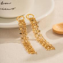 Chain Tassel Drop Earrings - Yellow Gold - View 3