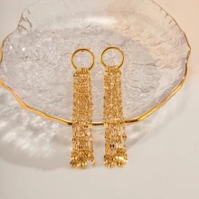 Chain Tassel Drop Earrings - Yellow Gold - View 1