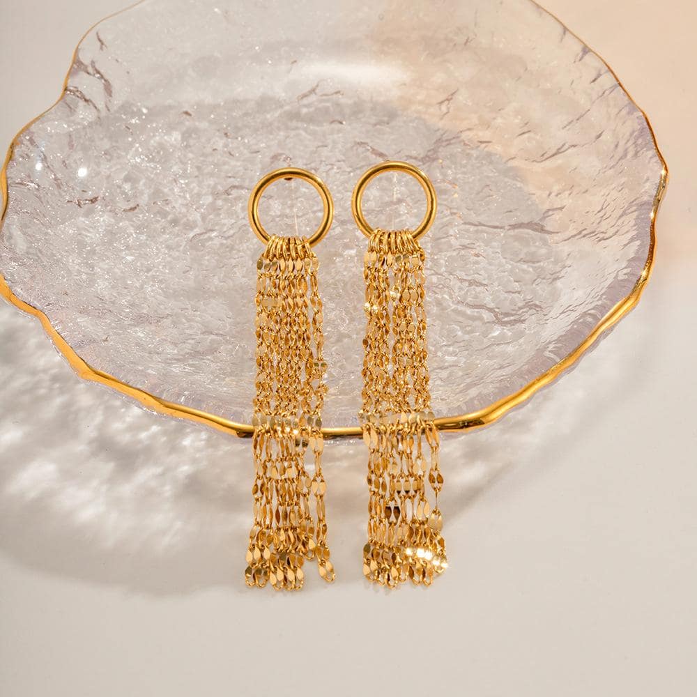 Chain Tassel Drop Earrings - Yellow Gold - View 1