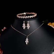 4入組奢華馬眼睛造型方晶鋯石裝飾的手鐲套裝適合女士 - 玫瑰金 - 查看 1