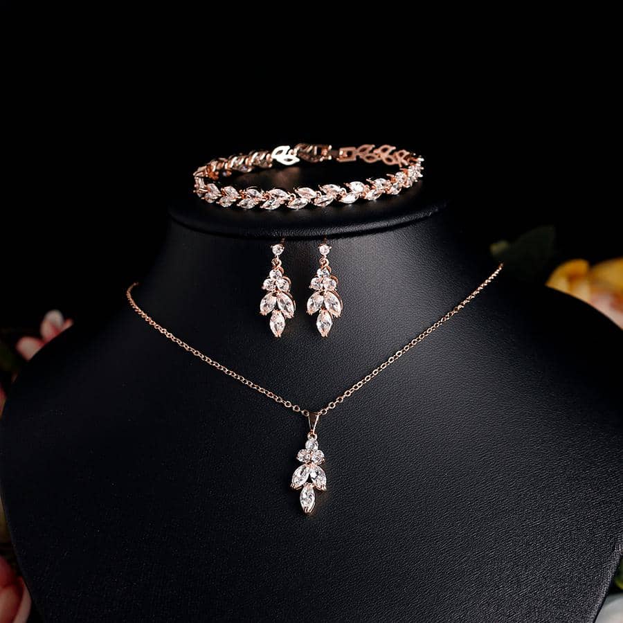 4入組奢華馬眼睛造型方晶鋯石裝飾的手鐲套裝適合女士 - 玫瑰金 - 查看 1