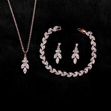 4入組奢華馬眼睛造型方晶鋯石裝飾的手鐲套裝適合女士 - 玫瑰金 - 查看 3