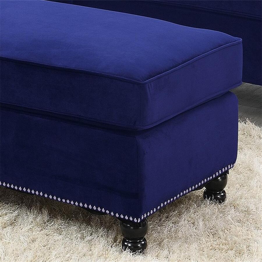Living Room XL Cocktail Ottoman Indigo Blue Velvet Accent Studding Trim Wooden Legs SHEIN USA