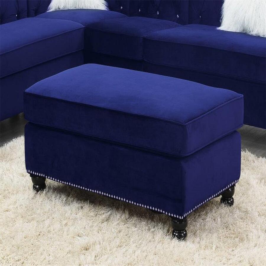 Living Room XL Cocktail Ottoman Indigo Blue Velvet Accent Studding Trim Wooden Legs SHEIN USA
