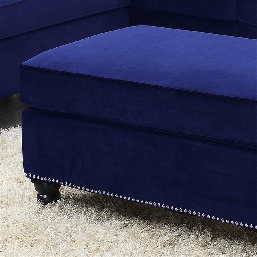 Living Room XL Cocktail Ottoman Indigo Blue Velvet Accent Studding Trim Wooden Legs SHEIN USA