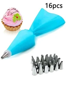 16pcs Piping Nozzle & Pastry Bag Set - Blue - View 1