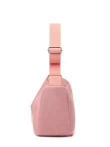 Pink Hobo Bag Casual Letter Patch Decor Adjustable Strap Zipper - Pink - View 4