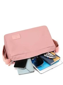 Pink Hobo Bag Casual Letter Patch Decor Adjustable Strap Zipper - Pink - View 7