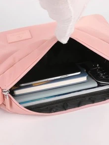 Pink Hobo Bag Casual Letter Patch Decor Adjustable Strap Zipper - Pink - View 3