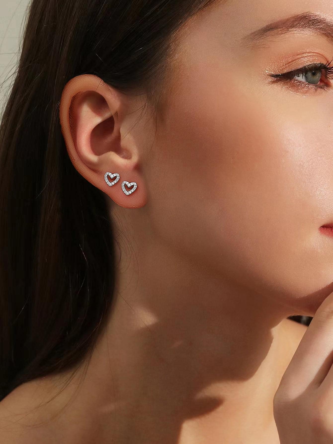 Hoa tai đinh tán thiết kế hình trái tim Valentine, Mẹ, Mẹ, Ngày của Mẹ, Quà tặng - Bạc - Xem 1