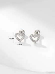 Hoa tai đinh tán thiết kế hình trái tim Valentine, Mẹ, Mẹ, Ngày của Mẹ, Quà tặng - Bạc - Xem 3