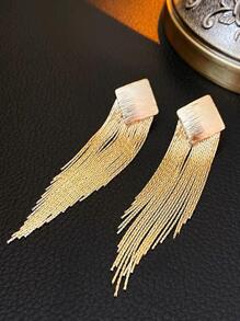 Pendientes largos con fleco metálico