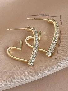 Pendientes de aro abierto con diseño de diamante de imitación - Dorado - Ver 4