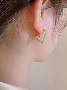 Pendientes de aro abierto con diseño de diamante de imitación - Dorado - Ver 3