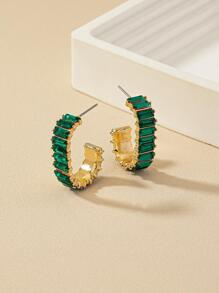 Rhinestone trang trí Cuff Hoop Bông tai - màu xanh lá - Xem 2