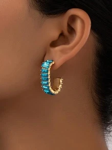 Rhinestone Decor Cuff Hoop Earrings - Blue - View 1