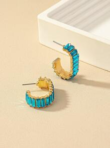 Rhinestone Decor Cuff Hoop Earrings - Blue - View 4